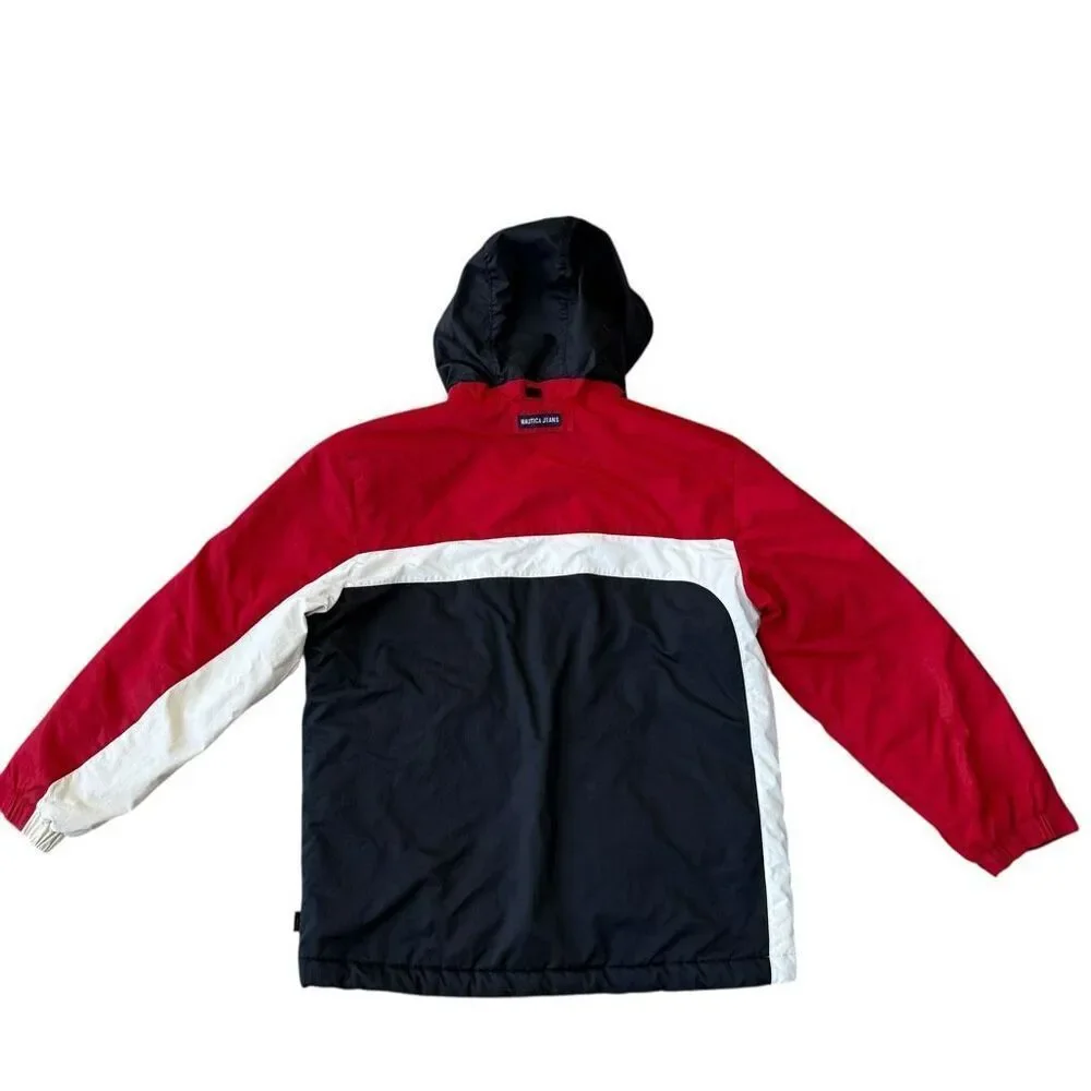 NAUTICA vintage Boys Puffer Jacket Hooded Classic Red/White/Blue size M 12-14